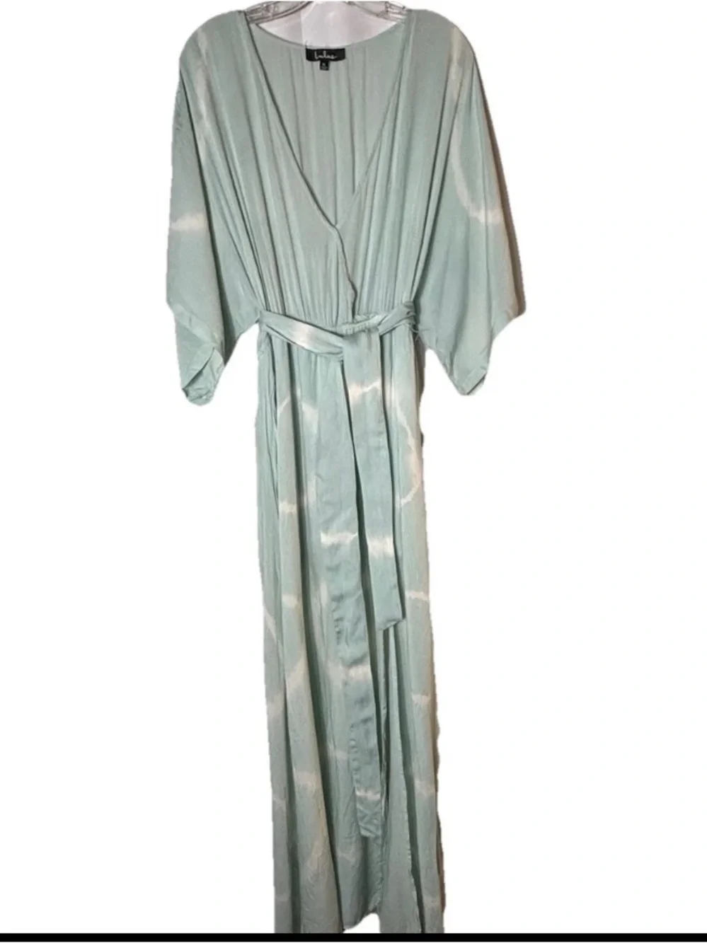 NWT Lulu's Long Live Love Sage Green Tie-Dye Wrap Maxi Dress - XL - Picture 7 of 11